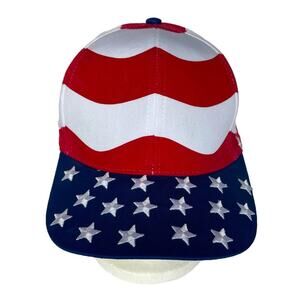 Men’s Nissin Embroidered American Flag‎ Leather Strap-back Ball Cap Hat in OS.